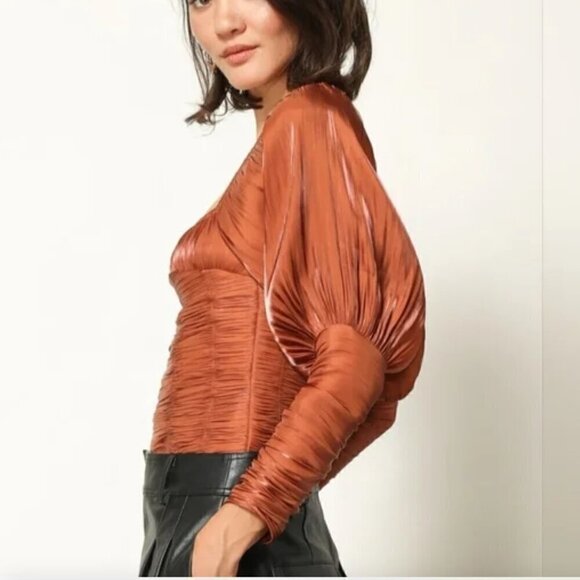 Line & Dot Danielle Top Balloon Sleeves Toffee Brown XS - Picture 3 of 10